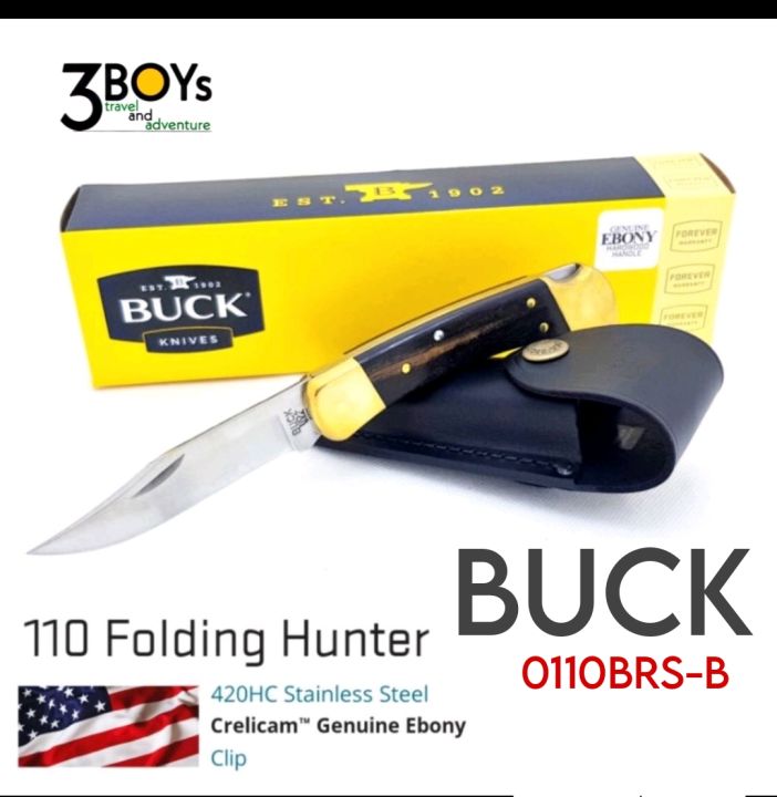 มีด-buck-110-folding-hunter-ด้ามเรียบ-0110brs-b-มีดพับที่ขายดีที่สุดของ-buck-ด้ามไม้มะเกลือ-แข็งแรง-สวยงาม-คลาสสิค-ของแท้-ผลิต-usa