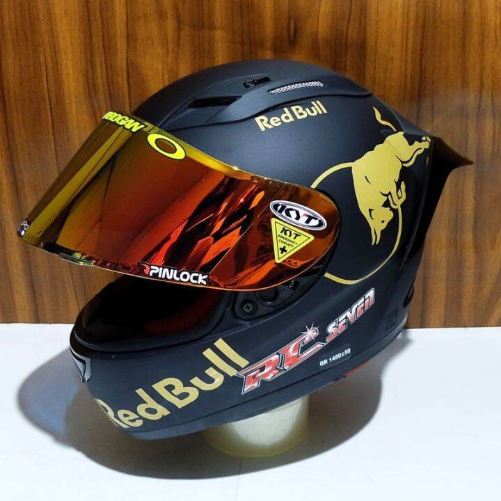 helm full face KYT rc seven black doff paket ganteng red bull Lazada
