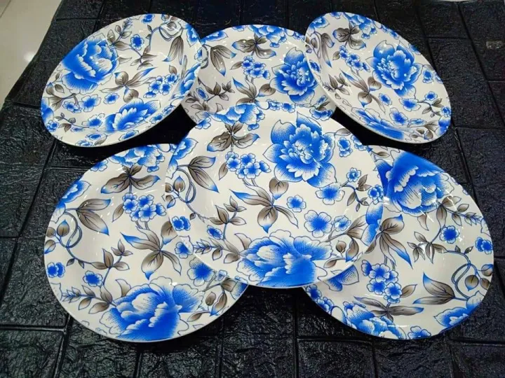 Blue Floral Plates In Set Of 6pcs 