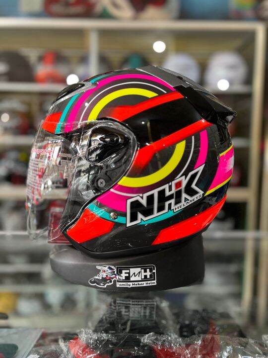 HELM NHK R6 MOTIF XION WARNA BLACK/PINK HELM HALF FACE TERBARU ORIGINAL