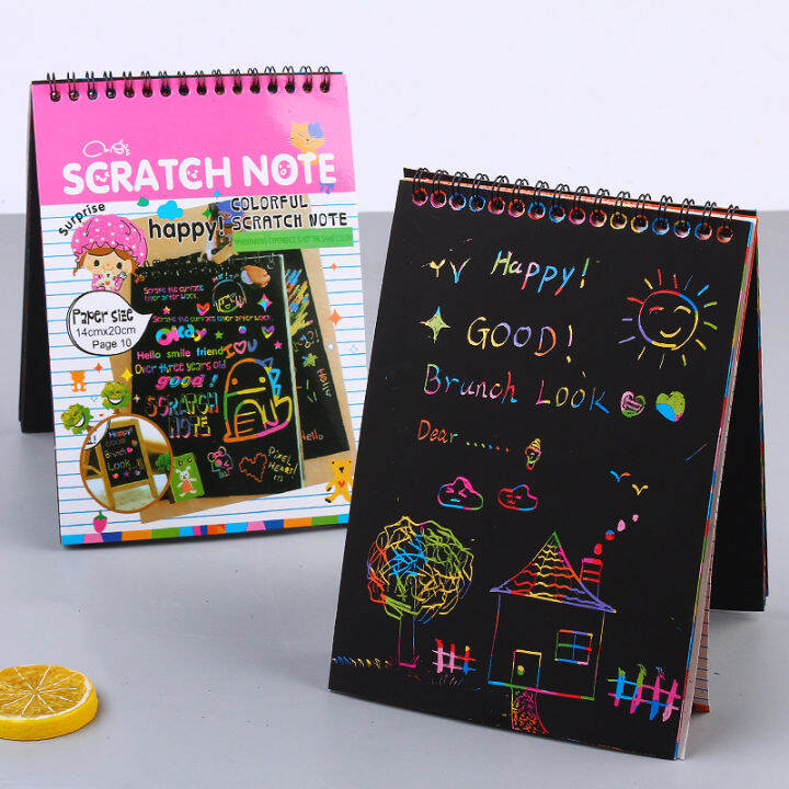 10Sheets Fun Magic Drawing Book Toy DIY Scratch Notebook Black