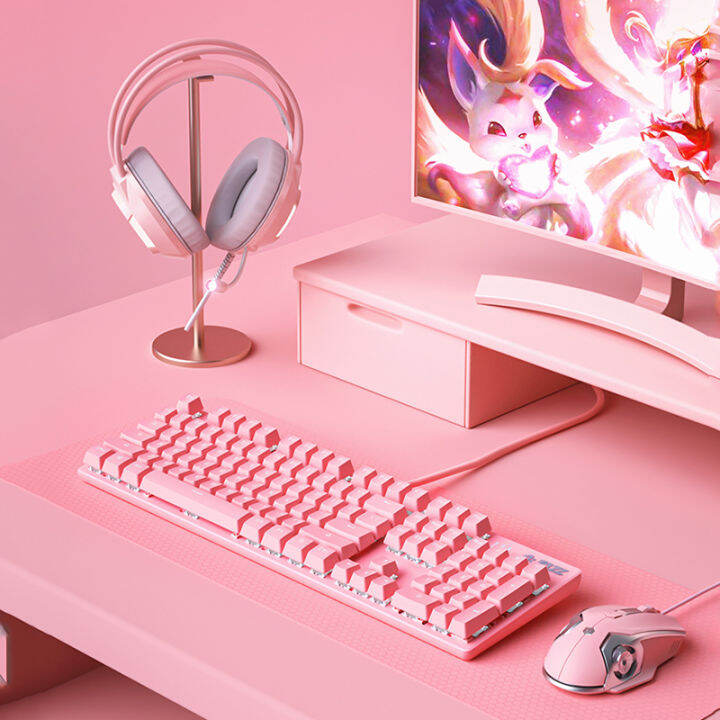 Ajazz Mechanical Keyboard Girls Cherry Pink Wireless Dual-Mode Gaming ...