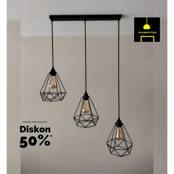 Lampu Gantung Hias Dekorasi Diamond Minimalis Vintage Modern Memanjang