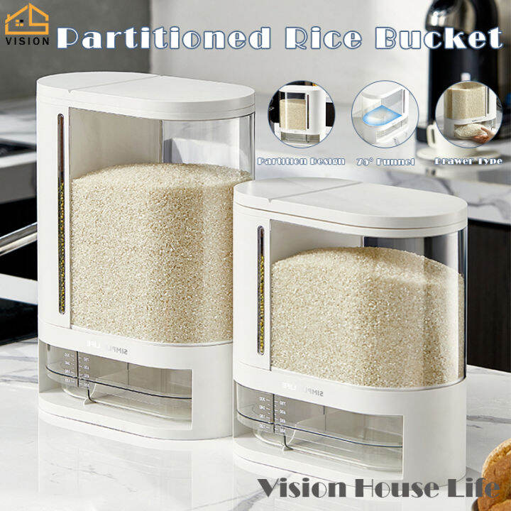 Vision 7kg/11kg Automatic Measurable Rice Bucket Partitioned Self Flowing Rice Barrel Large