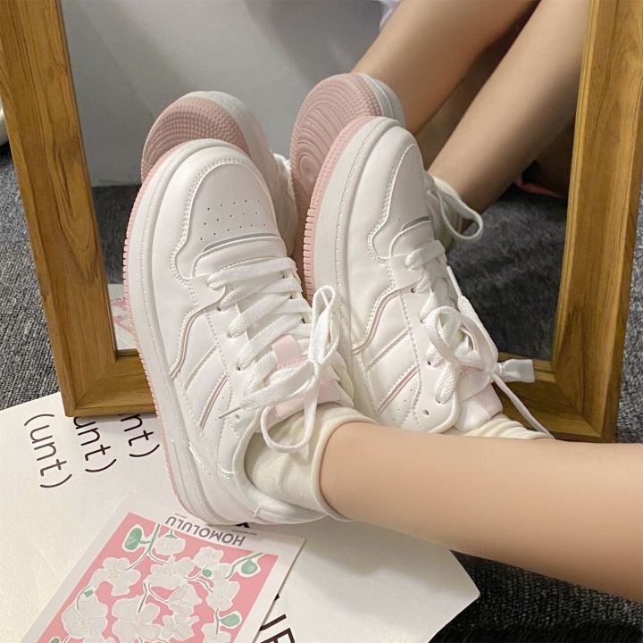 รองเท้าผ้าใบสีขาวชมพูelio-พร้อมส่งจากไทย-ธรรมดา-พรีเมี่ยม