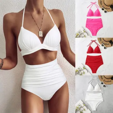 Underwire Bikini Tops for Women Large Bust Women's Split Swimsuit Bikini  Set with Neck Tie up High Waisted Skirt Style Swimsuit Geometric Stripe