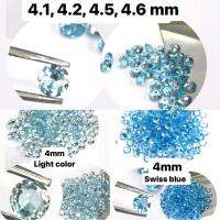 บลูโทพาส 4, 4.1, 4.2, 4.5, ทรงกลม 4.6 มม. หินธรรมชาติ 100% ???Blue topaz 4, 4.1, 4.2, 4.5, 4.6 mm round shape 100% natural gemstone