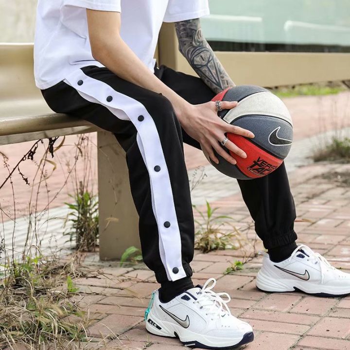 Men Basketball Pants Side Striped Button Easy To Wear Mens Casual Pant  Loose Sweatpants