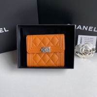 Chayadashop NEW Chanel Boy Tri-Fold 5” Wallet in Orange Caviar GHW