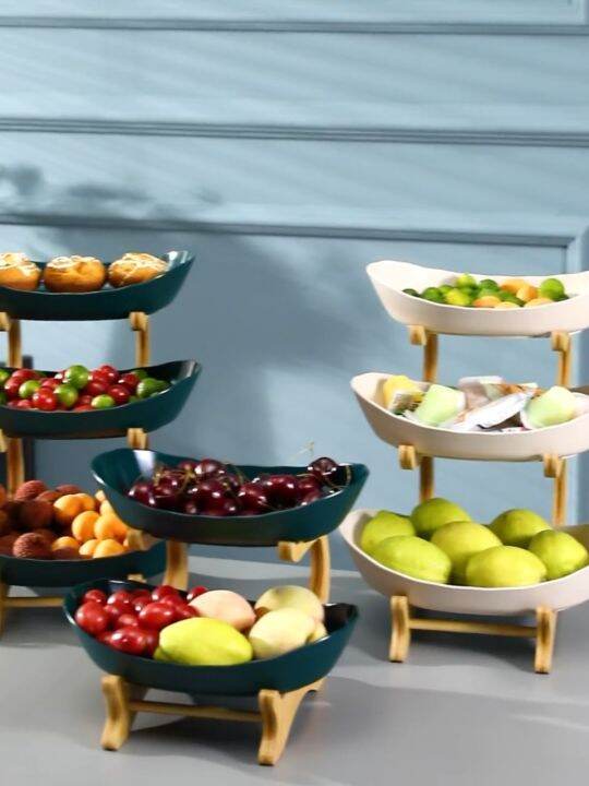 3 Tiers Fruit Basket, Ceramic Vegetables Candy Shelves Fruit Storage ...