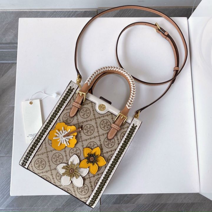 Túi đeo chéo mini cao cấp chất liệu da thật Tory burch dáng tote hoạ tiết  mới 2022, màu sắc trẻ trung 