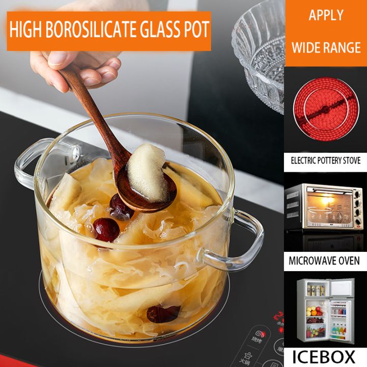 Flame Safe Heat Resistant Borosilicate Clear Glass Cooking Pot