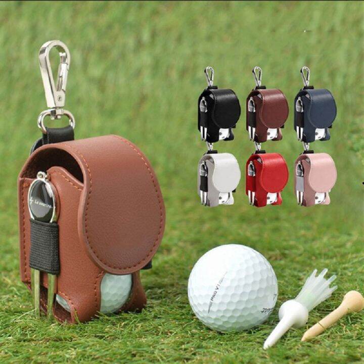 PU Leather Golf Ball Bag Pouch Portable Waist Hanging Golf Ball Storage