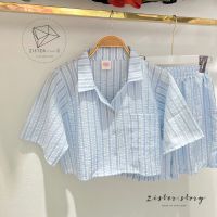 ZSA015L Couldy Crop เสื้อเชิ้ตครอปลายริ้ว