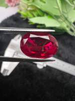 รูบี้ ( 1 เม็ด) 10X8 mm มม( MM )WEIGHT 4 CARATS  พลอยอัด ทับทิม สีแดง เจียระไนเหลี่ยม STEP....SYNTHETIC RED RUBY OVAL  SHAPE บริลเลียนท์ คัท