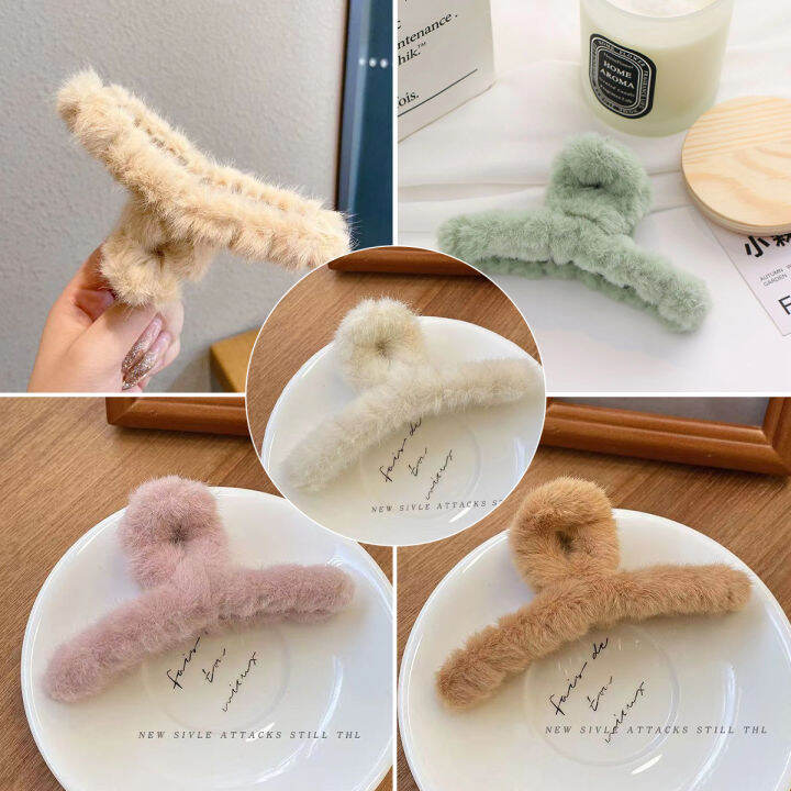 Masely Soft Furry Hair Claws Big Clamps Faux Fur Hair Clips Sweet Plush ...