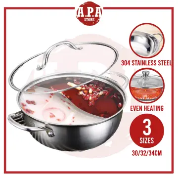 Shabu Hot Pot Soup Cooking Pot Dual Sided Divider 304 Stainless Steel With  Lid