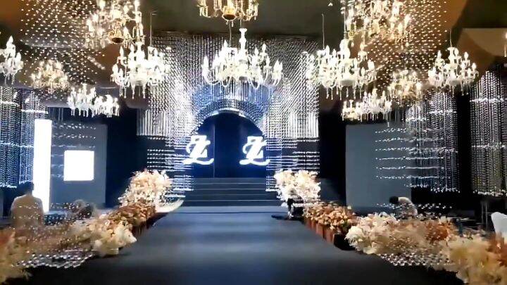 lampu gantung kristal dekorasi pelaminan pitingan cup lampu gantung