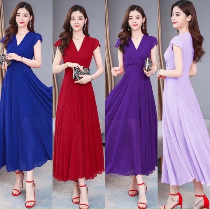 váy đầm maxi váy đầm dài đi biển cổ v tay con có size M,L,Xl ...