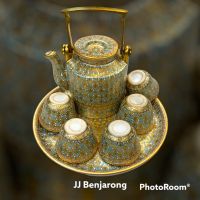 ชุดกาหลักเบญจรงค์ Traditional Thai Tea Set with Five Small cups Handpainted by JJ Benjarong