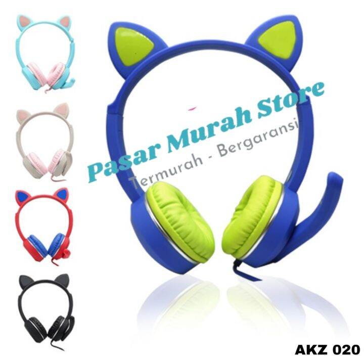 TERMURAH..!! HEADPHONE HEADSET CAT MOTIF AKZ020 SUPER BASS Lazada