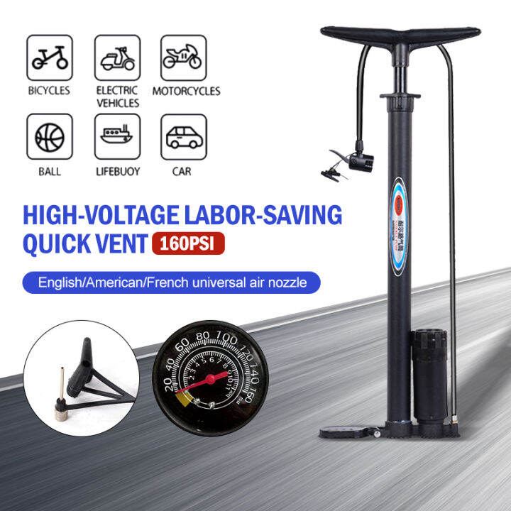 High Pressure Bicycle Pump With Gauge 160 PSI Portable Air Pump for