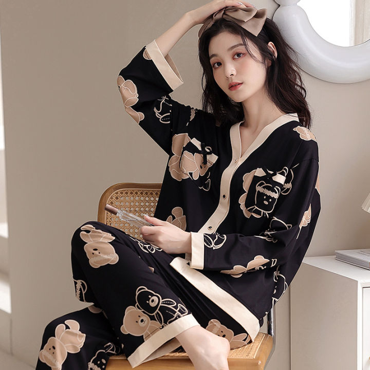 Women Sleepwear Suit Autumn Winter Women's Cotton Long Sleeve