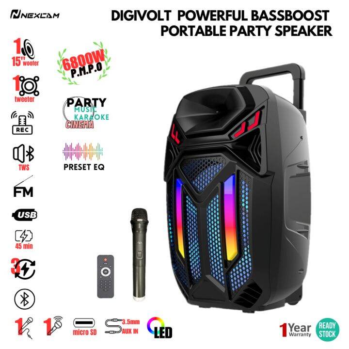 DIGIVOLT Powerful 15" Woofers & Tweeter Bluetooth Portable wireless PA ...