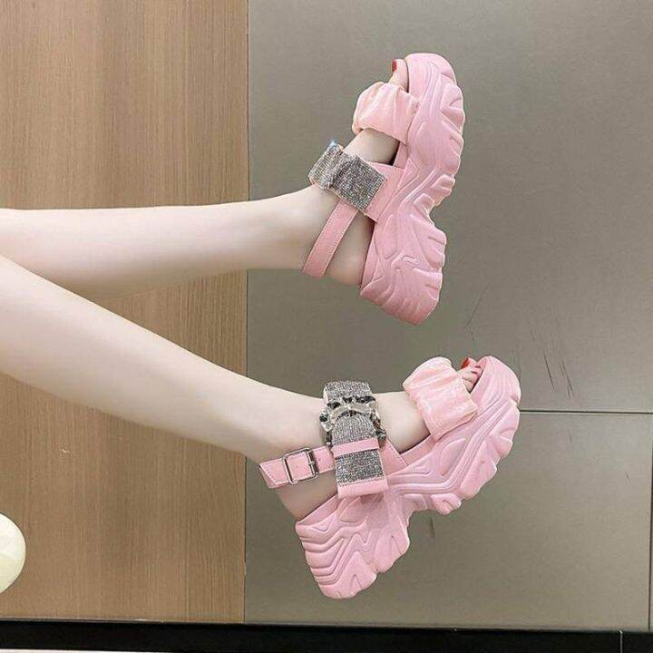 พร้อมส่ง-รองเท้าส้นตึก-รัดส้น-รองเท้ารัดส้น-รองเท้าแฟชั่น-สูง7-5cm-size35-39