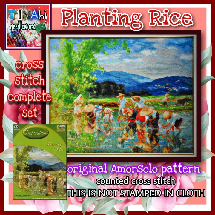 Planting Rice original pattern counted cross stitch complete set / NOT