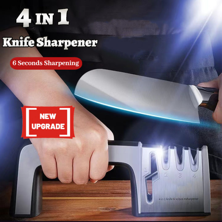 Knife Sharpener 4 in 1 Diamond Coated&Fine Rod Knife Shears and Scissors  Sharpening stone System Stainless Steel Blades