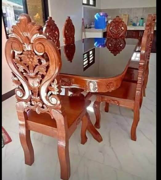 6seaters wooden Dining table set made with Gmelina wood and well sprayed Lazada PH