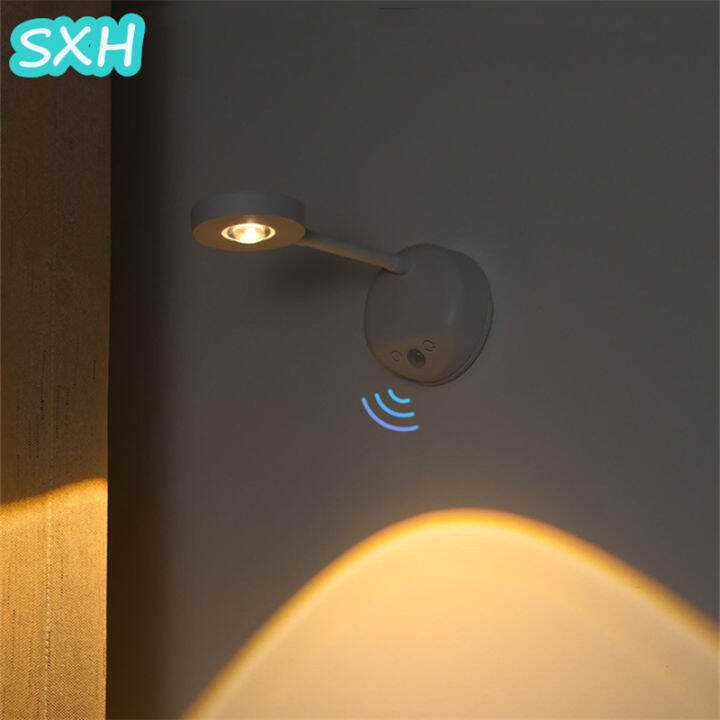 Sxh New Indoor Wiring Free Wall Light Spotlights Rechargeable Led Intelligent Human Body Sensing 0726