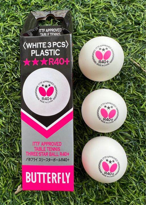 ลูกเทเบิลเทนนิสพลาสติก Butterfly 3 Star R40+ ( 3 ลูก) รุ่นแข่งขัน สีขาว
