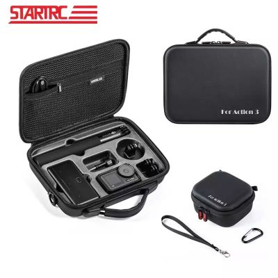 STARTRC Portable Storage Bag for DJI Action 3 Camera Accessories Carrying Case Osmo Action 3 Waterproof PU Hard Bag Handbag with Lanyard
