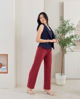 Pimkarn Easy Trousers- Redwine กางเกงขายาวทรงกระบอกกว้าง สีไวน์แดง