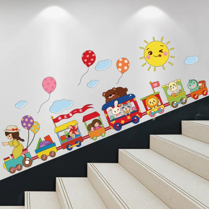 Classroom Stairs Step Stickers Corner Waist Line Kindergarten Side Wall ...