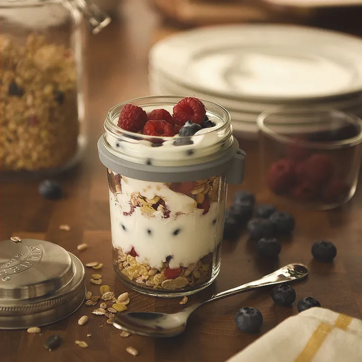 British Kilner Fruit Salad Overnight Cereal Glass Breakfast Jar with Lid Spoon Portable Brewing