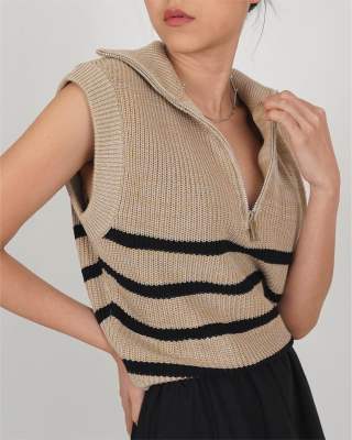[Only at TRES] Zipper Top in Beige/Brown