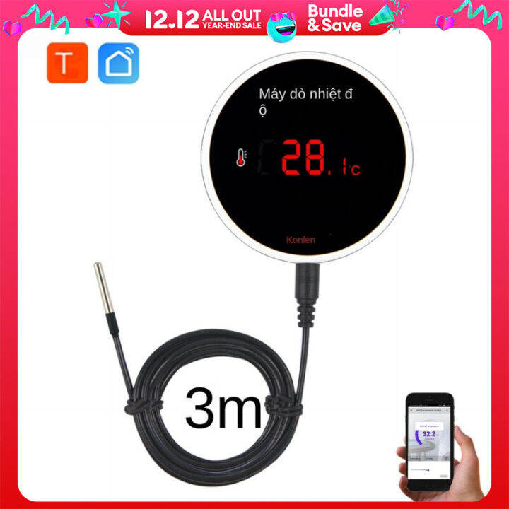 KONLEN Tuya Wifi Temperature Sensor 3m Wire Probe Digital Smartlife