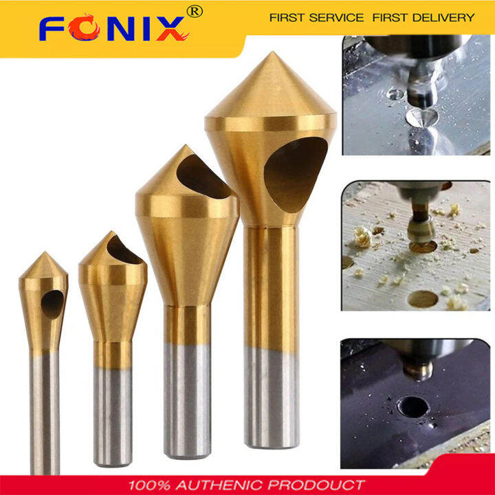 FONIX Oblique Hole Chamferer, 4pc HSS Titanium Plated Reverse Taper
