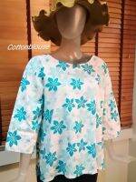 Cottonblouse E005 เสื้อผ้าฝ้ายเมืองพิมพ์ดอกไม้ คอกลม แขนสี่ส่วน เบลาส์ใส่สบาย แฟชั่นผ้าไทย แนววินเทจย้อนยุค