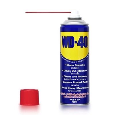 WD-40 น้ำมันอเนกประสงค์ ขนาด 400 มิลลิลิตร ใช้สำหรับหล่อลื่น คลายติดขัด ไล่ความชื่น ทำความสะอาด และป้องกันสนิม สีใส