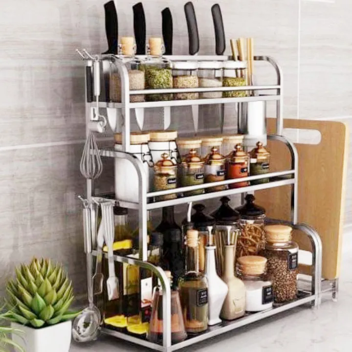 Kitchen Shelf Condiment Rack Stainless Steel Floor Wall Mounted ...