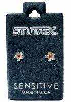 ?STUDEX earring for sensitive stainless316L daisy ab crystal oct roseดอกไม้สีชมพูรุ้งสีทองสำหรับผิวแพ้ง่ายมากๆUSAแท้?%