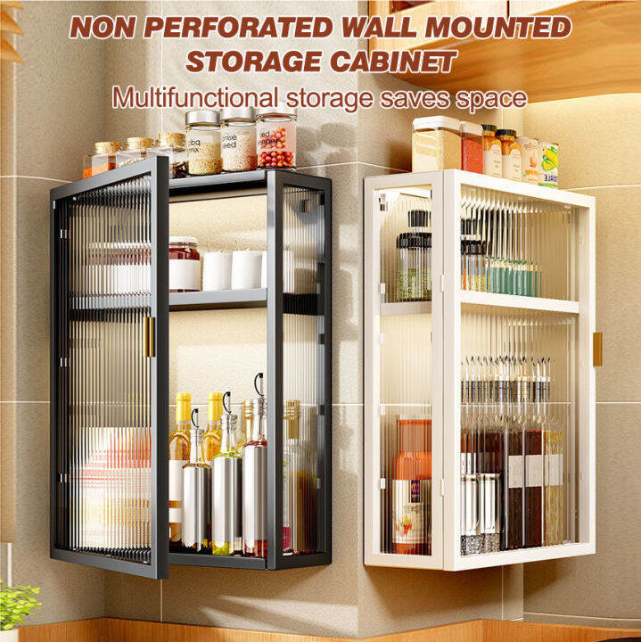 Kitchen wall-mounted storage rack wall-mounted storage cabinet-free