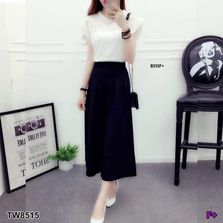 set-2-ชิ้นสุดคุ้ม-เสื้อลูกไม้แขนสั้น-มีซิปหลัง-กางเกง-8515