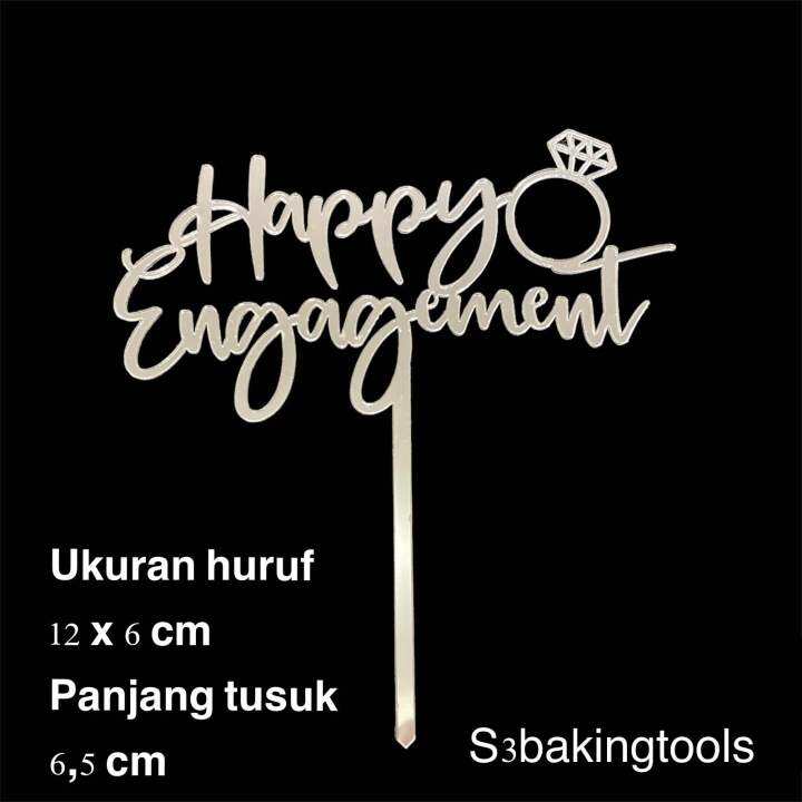 cake topper hiasan kue acrylic silver happy engagement ring Lazada