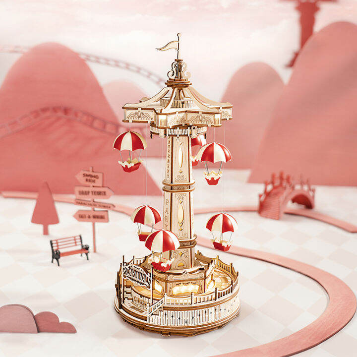 Robotime Rokr Parachute Tower DIY Music Box Building Block Amusement
