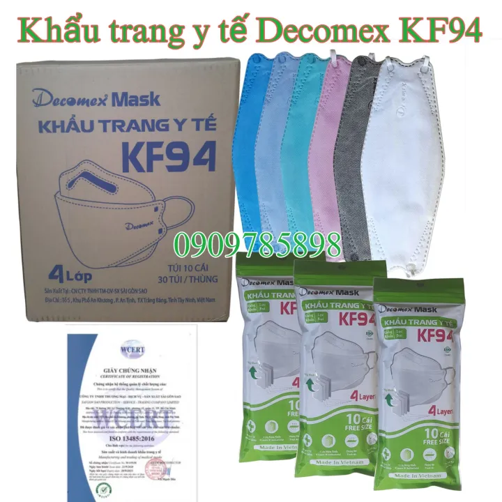 Bịch 10 cái KF94 Decomex] Khẩu trang y tế KF94 Decomex, 4 lớp CN Hàn Quốc,  kháng khuẩn, lọc bụi mịn, đối lưu khí (có chứng từ Y Tế) 